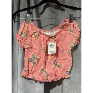 Epic Threads Floral Print Top Girls 5 Ruffle fresh peach Trim Puff Sleeve